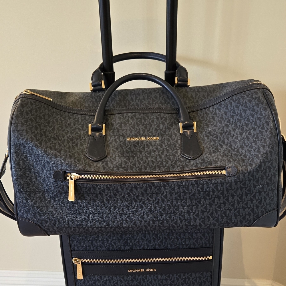 Michael Kors Black Logo Rolling Suitcase with Duffle - Picture 2 of 7